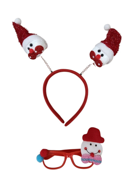 BookMyCostume Christmas Accessory Combo for Girls- Christmas Snowman Santa Eye Glasses and Christmas Bouncing Snowman Headband for Girls